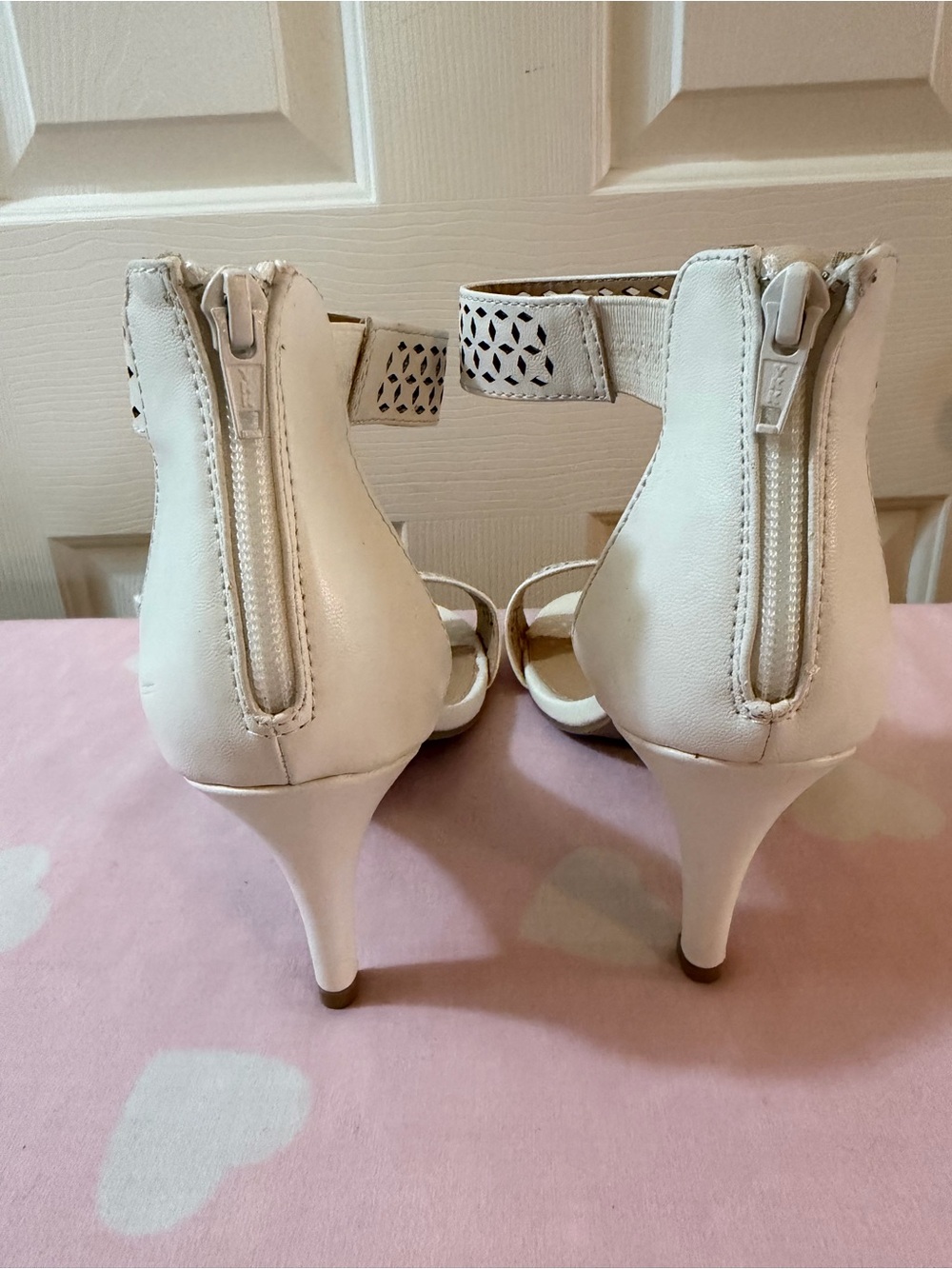 Lane Bryant Ivory Cream Laser Cut Ankle Strap Heels Size 8W - Picture 8 of 11